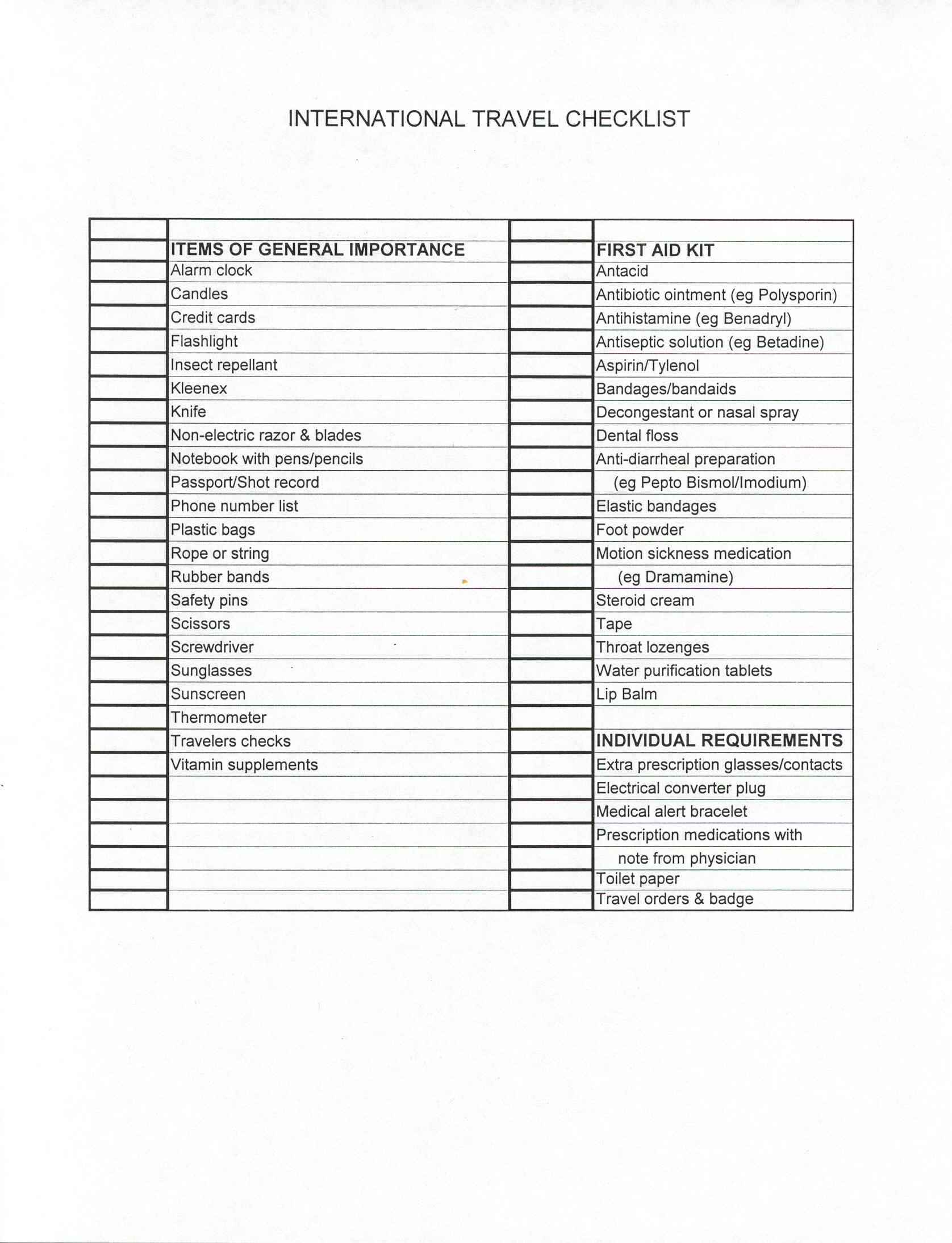 [International Travel Checklist]